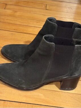Classic Gray Suede Chelsea Ankle Boots with Block Heel